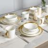image:image24Piece Ceramic Dinnerware Set for 6 Ceramic Dinner Plates Salad Plates Bowls Set Coffee Mug Set Dishwasher Safe Not Microwave or Oven Safe Scratch Resistant Party White with Golden