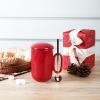 image:imageCeramic Tea Cup Mug Infuser  VICRAYS Large 16 oz Hot Loose Steeping Handle Teacup with Leaf Infuser Spoon Lid  Blue Tall Glazed Strainer Coffee Mug Microwave Safe  BlueScarlet Red