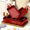 image:imageVICRAYS Ceramic Bakeware Set Porcelain Rectangular Baking Dish Baking Pan Lasagna Pans Casserole Dish Set for Cooking Kitchen Cake Dinner Banquet and Daily Use 3 PCS 15 x 85 Inches RedCherry Red