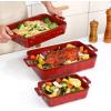 image:imageVICRAYS Ceramic Bakeware Set Porcelain Rectangular Baking Dish Baking Pan Lasagna Pans Casserole Dish Set for Cooking Kitchen Cake Dinner Banquet and Daily Use 3 PCS 15 x 85 Inches RedCherry Red