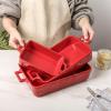 image:imageVICRAYS Ceramic Bakeware Set Porcelain Rectangular Baking Dish Baking Pan Lasagna Pans Casserole Dish Set for Cooking Kitchen Cake Dinner Banquet and Daily Use 3 PCS 15 x 85 Inches RedRed