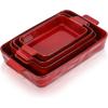 image:imageVICRAYS Ceramic Bakeware Set Porcelain Rectangular Baking Dish Baking Pan Lasagna Pans Casserole Dish Set for Cooking Kitchen Cake Dinner Banquet and Daily Use 3 PCS 15 x 85 Inches RedCherry Red