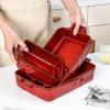 image:imageVICRAYS Ceramic Bakeware Set Porcelain Rectangular Baking Dish Baking Pan Lasagna Pans Casserole Dish Set for Cooking Kitchen Cake Dinner Banquet and Daily Use 3 PCS 15 x 85 Inches RedCherry Red