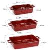 image:imageVICRAYS Ceramic Bakeware Set Porcelain Rectangular Baking Dish Baking Pan Lasagna Pans Casserole Dish Set for Cooking Kitchen Cake Dinner Banquet and Daily Use 3 PCS 15 x 85 Inches RedCherry Red