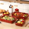 image:imageVICRAYS Ceramic Bakeware Set Porcelain Rectangular Baking Dish Baking Pan Lasagna Pans Casserole Dish Set for Cooking Kitchen Cake Dinner Banquet and Daily Use 3 PCS 15 x 85 Inches RedCherry Red