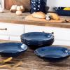 image:imageVicrays 16Piece Kitchen Dinnerware Set Ceramic Fluted Dinner Plates Salad Plates Bowls Set Microwave Oven and Dishwasher Safe Scratch Resistant Suitable for Home Party Restaurant Blue