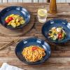 image:imageVicrays 16Piece Kitchen Dinnerware Set Ceramic Fluted Dinner Plates Salad Plates Bowls Set Microwave Oven and Dishwasher Safe Scratch Resistant Suitable for Home Party Restaurant Blue