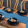 image:imageVicrays 16Piece Kitchen Dinnerware Set Ceramic Fluted Dinner Plates Salad Plates Mug Set Microwave Oven and Dishwasher Safe Scratch Resistant Suitable for Home Party Restaurant Blue
