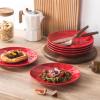 image:imageVicrays 18Piece Kitchen Dinnerware Set Ceramic Fluted Dinner Plates Salad Plates Bowls Set Microwave Oven and Dishwasher Safe Scratch Resistant Suitable for Home Party Restaurant Red