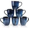 image:imageVicrays 24Piece Kitchen Dinnerware Set Ceramic Flat Dinner Plates Salad Plates Bowls Set Coffee Mug Microwave Oven and Dishwasher Safe Scratch Resistant Suitable for Home Party Blue