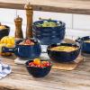 image:imageVicrays 24Piece Kitchen Dinnerware Set Ceramic Flat Dinner Plates Salad Plates Bowls Set Coffee Mug Microwave Oven and Dishwasher Safe Scratch Resistant Suitable for Home Party Blue