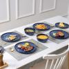 image:imageVicrays Ceramic 12 Pieces Dinnerware Set  Dinner Plates Salad Plates Cereal Bowls Set Service for 4  Scratch Resistant Microwave Oven Dishwasher Safe  Cherry RedBlue