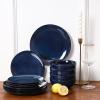 image:imageVicrays Ceramic 12 Pieces Dinnerware Set  Dinner Plates Salad Plates Cereal Bowls Set Service for 4  Scratch Resistant Microwave Oven Dishwasher Safe  Cherry RedShallow Blue