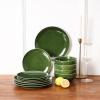 image:imageVicrays Ceramic 12 Pieces Dinnerware Set  Dinner Plates Salad Plates Cereal Bowls Set Service for 4  Scratch Resistant Microwave Oven Dishwasher Safe  Cherry RedShallow Green