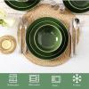 image:imageVicrays Ceramic 12 Pieces Dinnerware Set  Dinner Plates Salad Plates Cereal Bowls Set Service for 4  Scratch Resistant Microwave Oven Dishwasher Safe  Cherry RedShallow Green