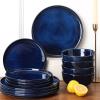 image:imageVicrays Ceramic 12 Pieces Dinnerware Set  Dinner Plates Salad Plates Cereal Bowls Set Service for 4  Scratch Resistant Microwave Oven Dishwasher Safe  Cherry RedBlue