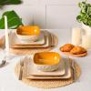 image:imageVicrays Ceramic 18 Pieces Square Dinnerware Set  Dinner Plates Salad Plates Cereal Bowls Set Service for 6  Scratch Resistant Microwave Oven Dishwasher Safe  GreenBeige