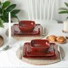 image:imageVicrays Ceramic 18 Pieces Square Dinnerware Set  Dinner Plates Salad Plates Cereal Bowls Set Service for 6  Scratch Resistant Microwave Oven Dishwasher Safe  GreenCherry Red