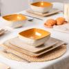 image:imageVicrays Ceramic 18 Pieces Square Dinnerware Set  Dinner Plates Salad Plates Cereal Bowls Set Service for 6  Scratch Resistant Microwave Oven Dishwasher Safe  GreenBeige