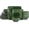 image:imageVicrays Ceramic 18 Pieces Square Dinnerware Set  Dinner Plates Salad Plates Cereal Bowls Set Service for 6  Scratch Resistant Microwave Oven Dishwasher Safe  GreenGreen