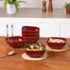 image:imageVicrays Ceramic 18 Pieces Square Dinnerware Set  Dinner Plates Salad Plates Cereal Bowls Set Service for 6  Scratch Resistant Microwave Oven Dishwasher Safe  GreenCherry Red