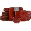 image:imageVicrays Ceramic 18 Pieces Square Dinnerware Set  Dinner Plates Salad Plates Cereal Bowls Set Service for 6  Scratch Resistant Microwave Oven Dishwasher Safe  GreenCherry Red