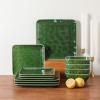 image:imageVicrays Ceramic 18 Pieces Square Dinnerware Set  Dinner Plates Salad Plates Cereal Bowls Set Service for 6  Scratch Resistant Microwave Oven Dishwasher Safe  GreenGreen