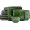 image:imageVicrays Ceramic 18 Pieces Square Dinnerware Set  Dinner Plates Salad Plates Cereal Bowls Set Service for 6  Scratch Resistant Microwave Oven Dishwasher Safe  GreenGreen