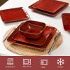 image:imageVicrays Ceramic 18 Pieces Square Dinnerware Set  Dinner Plates Salad Plates Cereal Bowls Set Service for 6  Scratch Resistant Microwave Oven Dishwasher Safe  GreenCherry Red