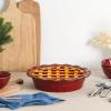 image:imageVicrays Ceramic Pie Pan  9 Inch Round Fluted and Deep Pie Dish for Tart Pizza Quiche Pot Pies Cake  Reactive Glaze GreenCherry Red