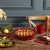 image:imageVicrays Ceramic Pie Pan  9 Inch Round Fluted and Deep Pie Dish for Tart Pizza Quiche Pot Pies Cake  Reactive Glaze GreenCherry Red