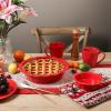 image:imageVicrays Ceramic Pie Pan  9 Inch Round Fluted and Deep Pie Dish for Tart Pizza Quiche Pot Pies Cake  Reactive Glaze GreenScarlet Red