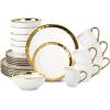 image:image24Piece Ceramic Dinnerware Set for 6 Ceramic Dinner Plates Salad Plates Bowls Set Coffee Mug Set Dishwasher Safe Not Microwave or Oven Safe Scratch Resistant Party White with Golden