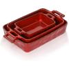 image:imageVICRAYS Ceramic Bakeware Set Porcelain Rectangular Baking Dish Baking Pan Lasagna Pans Casserole Dish Set for Cooking Kitchen Cake Dinner Banquet and Daily Use 3 PCS 15 x 85 Inches RedCherry Red