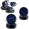 image:imageVicrays 16Piece Kitchen Dinnerware Set Ceramic Fluted Dinner Plates Salad Plates Mug Set Microwave Oven and Dishwasher Safe Scratch Resistant Suitable for Home Party Restaurant Blue