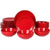 image:imageVicrays 18Piece Kitchen Dinnerware Set Ceramic Fluted Dinner Plates Salad Plates Bowls Set Microwave Oven and Dishwasher Safe Scratch Resistant Suitable for Home Party Restaurant Red