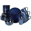 image:imageVicrays 24Piece Kitchen Dinnerware Set Ceramic Flat Dinner Plates Salad Plates Bowls Set Coffee Mug Microwave Oven and Dishwasher Safe Scratch Resistant Suitable for Home Party Blue