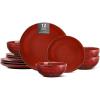 image:imageVicrays Ceramic 12 Pieces Dinnerware Set  Dinner Plates Salad Plates Cereal Bowls Set Service for 4  Scratch Resistant Microwave Oven Dishwasher Safe  Cherry RedCherry Red1