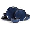 image:imageVicrays Ceramic 12 Pieces Dinnerware Set  Dinner Plates Salad Plates Cereal Bowls Set Service for 4  Scratch Resistant Microwave Oven Dishwasher Safe  Cherry RedShallow Blue