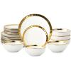 image:imagevicrays 18Piece Kitchen Dinnerware Set Ceramic Dinner Plates Salad Plates Bowls Set Coffee Mug Set Dishwasher Safe Not Microwave or Oven Safe Scratch Resistant Party  White with Golden