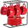 image:imagevicrays Ceramic Espresso Coffee Cups Set 4 oz Porcelain Espresso Cups with Saucers Spoons and Metal Stand for Tea Cafe Cappuccino Latte  Set of 6  BlueRed