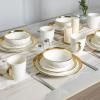 image:imagevicrays 18Piece Kitchen Dinnerware Set Ceramic Dinner Plates Salad Plates Bowls Set Coffee Mug Set Dishwasher Safe Not Microwave or Oven Safe Scratch Resistant Party  White with Golden