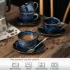 image:imagevicrays 65 oz Cappuccino Cups with Saucers Set of 4 Ceramic Coffee Cup for Au Lait Double shot Latte Cafe Mocha Tea Starry BlueBlue