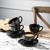 image:imagevicrays 65 oz Cappuccino Cups with Saucers Set of 4 Ceramic Coffee Cup for Au Lait Double shot Latte Cafe Mocha Tea Starry BlueBright Black