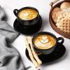 image:imagevicrays 65 oz Cappuccino Cups with Saucers Set of 4 Ceramic Coffee Cup for Au Lait Double shot Latte Cafe Mocha Tea Starry BlueBright Black