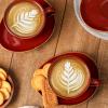 image:imagevicrays 65 oz Cappuccino Cups with Saucers Set of 4 Ceramic Coffee Cup for Au Lait Double shot Latte Cafe Mocha Tea Starry BlueCherry Red