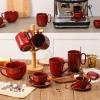 image:imagevicrays 65 oz Cappuccino Cups with Saucers Set of 4 Ceramic Coffee Cup for Au Lait Double shot Latte Cafe Mocha Tea Starry BlueCherry Red
