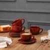 image:imagevicrays 65 oz Cappuccino Cups with Saucers Set of 4 Ceramic Coffee Cup for Au Lait Double shot Latte Cafe Mocha Tea Starry BlueCherry Red