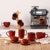 image:imagevicrays 65 oz Cappuccino Cups with Saucers Set of 4 Ceramic Coffee Cup for Au Lait Double shot Latte Cafe Mocha Tea Starry BlueCherry Red