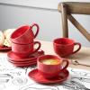 image:imagevicrays 65 oz Cappuccino Cups with Saucers Set of 4 Ceramic Coffee Cup for Au Lait Double shot Latte Cafe Mocha Tea Starry BlueScarlet Red